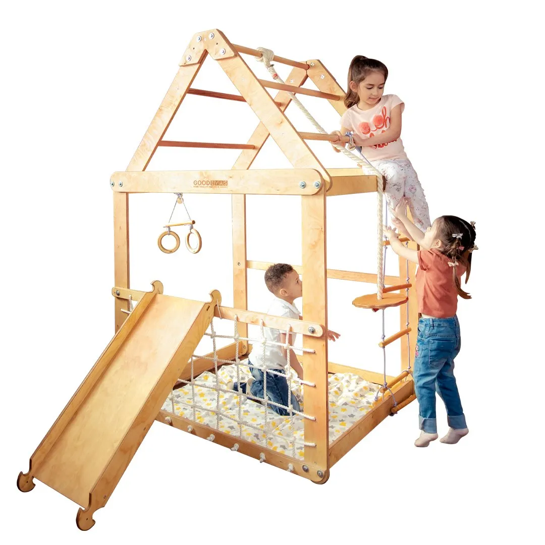 Indoor Wooden Playhouse - With Swings And Slide Board