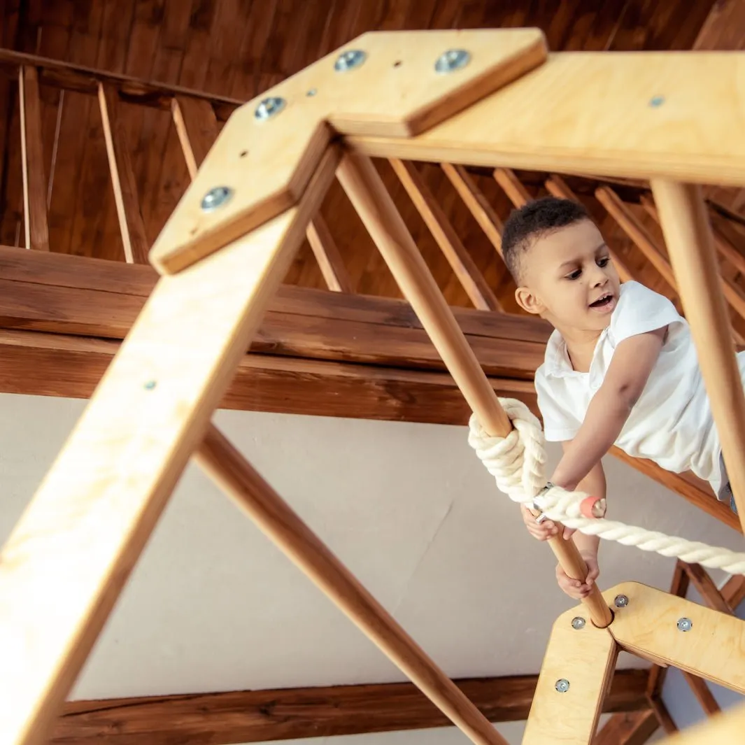 Indoor Wooden Playhouse - With Triangle Ladder, Slide Board And Swings