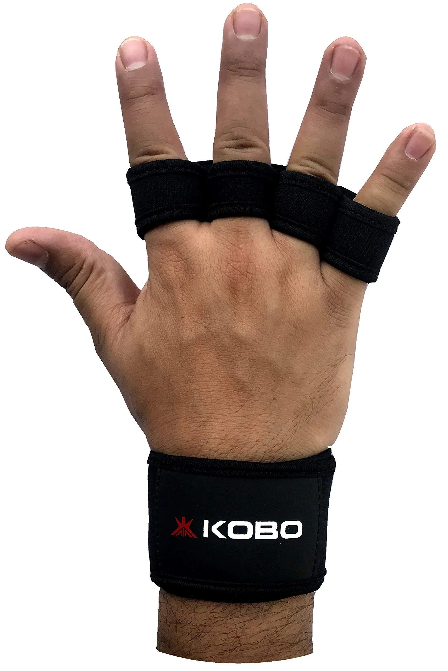 Kobo WTG-18 Professional Best Gymnastic Hand Grips/Cross Fitness Gloves for Pull Ups/Gym Gloves for Fitness/Functional Training Hand Protector (Black, Large)