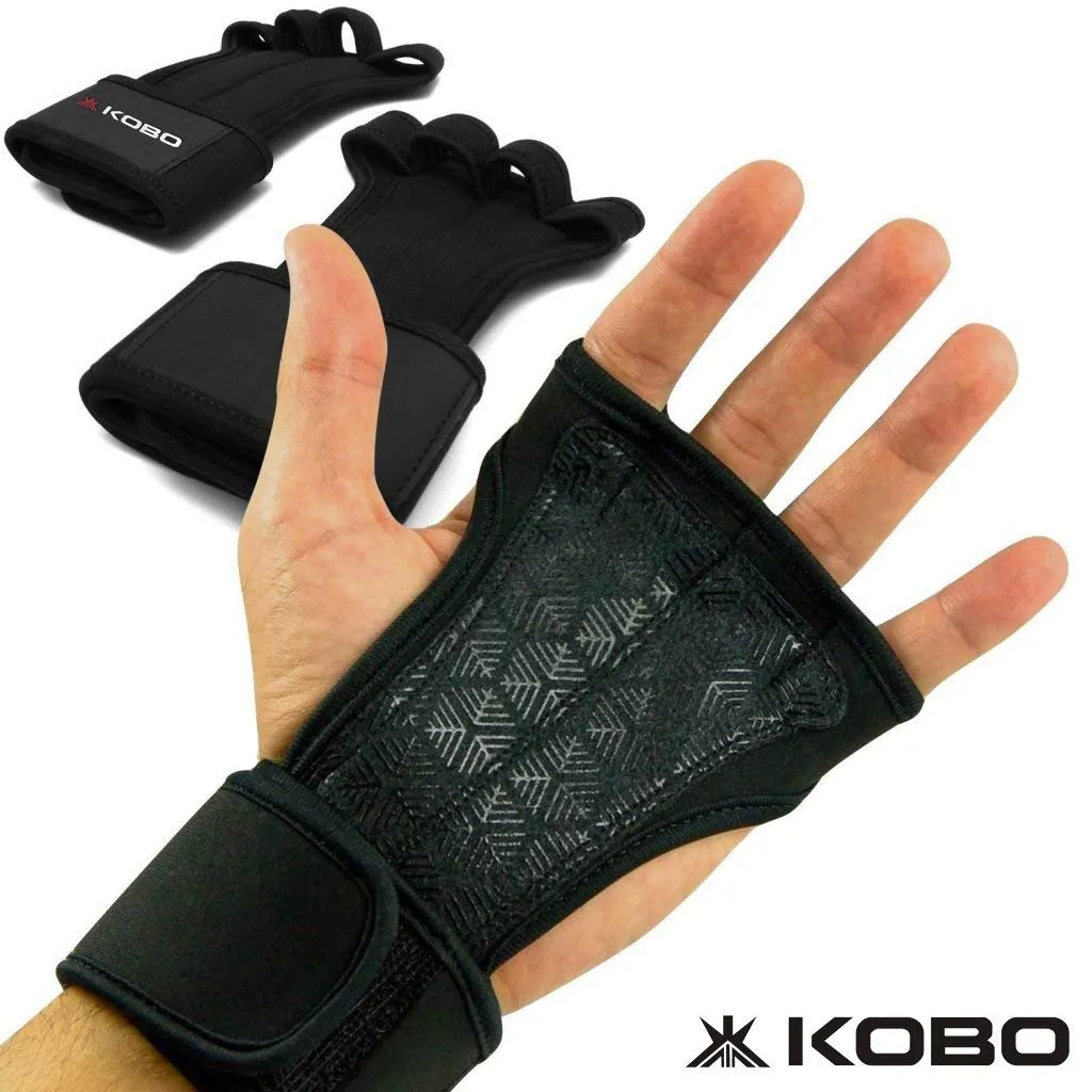 Kobo WTG-18 Professional Best Gymnastic Hand Grips/Cross Fitness Gloves for Pull Ups/Gym Gloves for Fitness/Functional Training Hand Protector (Black, Large)