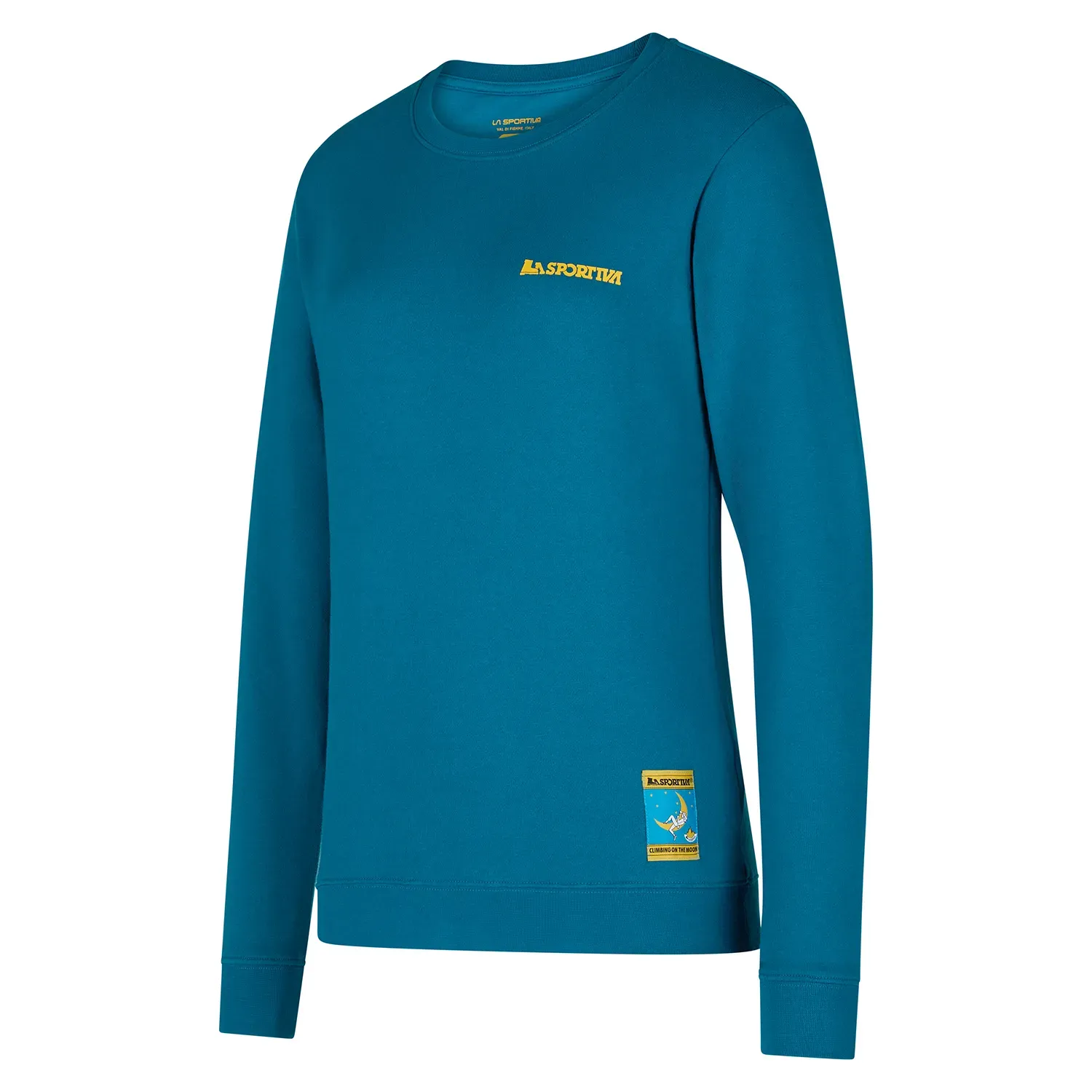 La Sportiva Women&#x27;s Climbing On The Moon Sweatshirt Turchese/Giallo | Buy La Sportiva Women&#x27;s Climbing On The Moon Sweatshirt Turchese/Giallo here | Outnorth