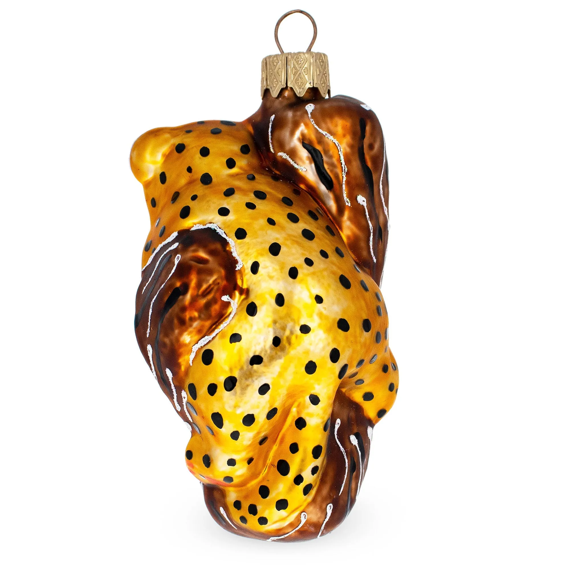 Leopard Climbing A Tree Branch Glass Christmas Ornament