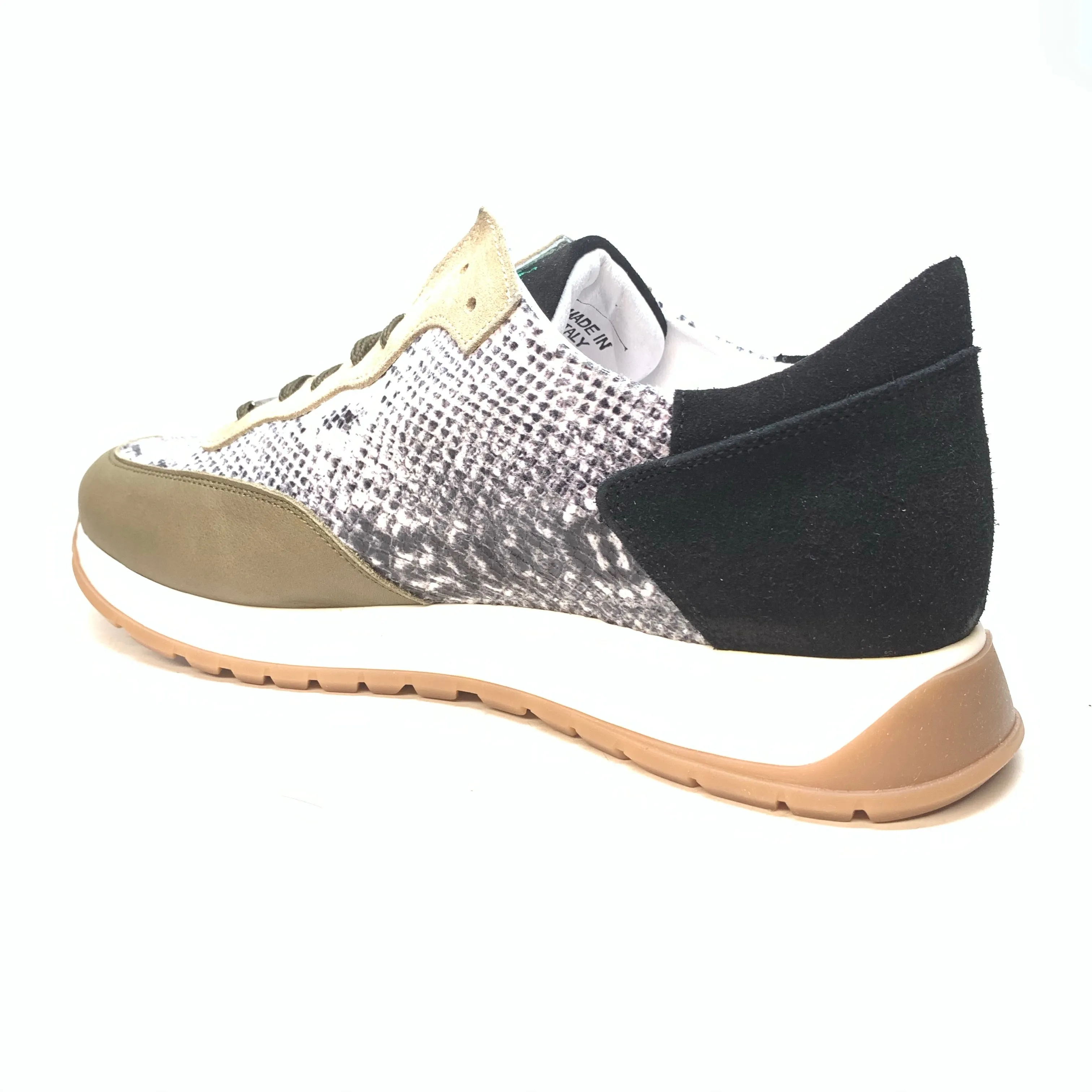 Mauri M728 Calf, Python Print, & Green Suede Sneakers