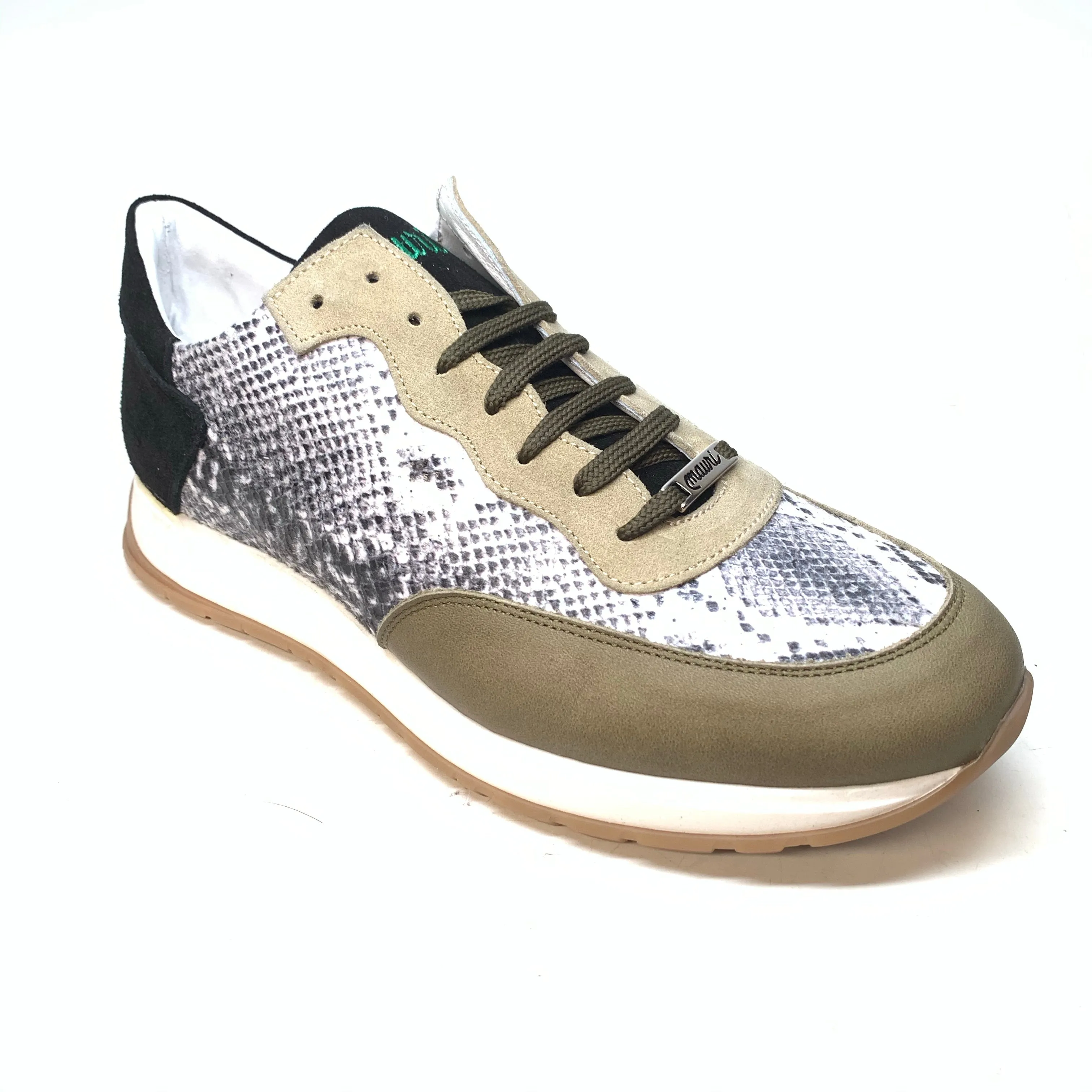 Mauri M728 Calf, Python Print, & Green Suede Sneakers