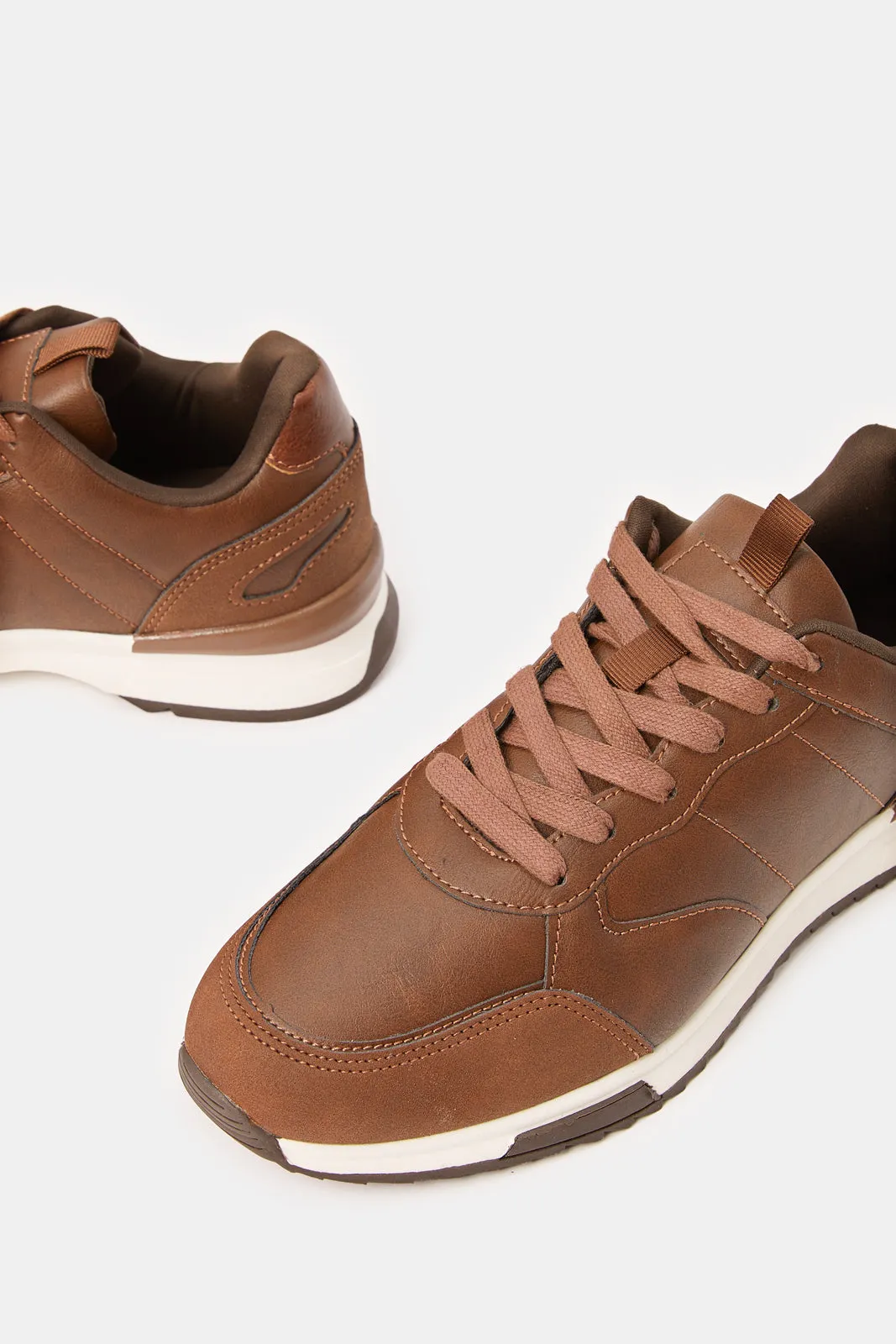 Men Brown Material Block Sneakers