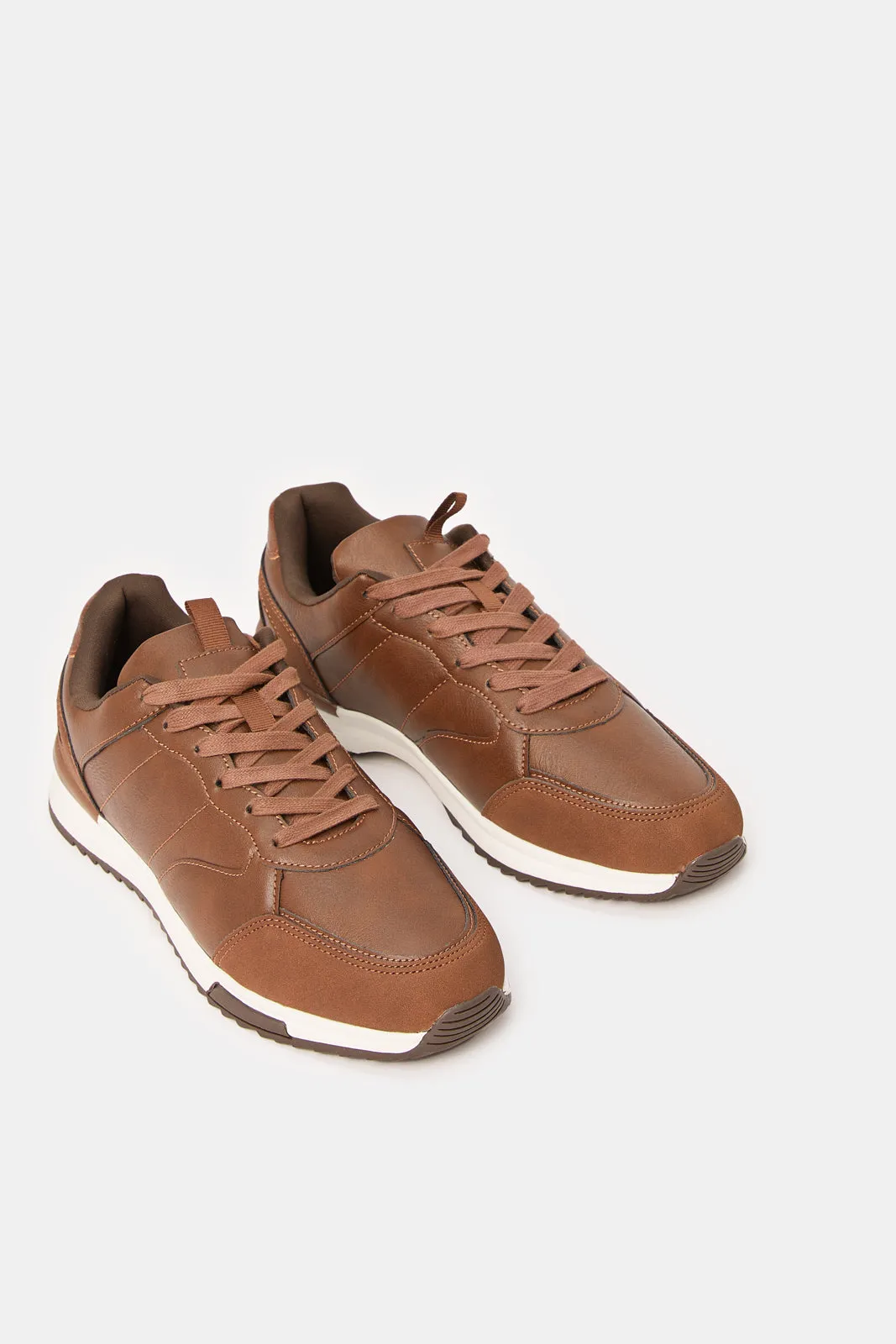 Men Brown Material Block Sneakers