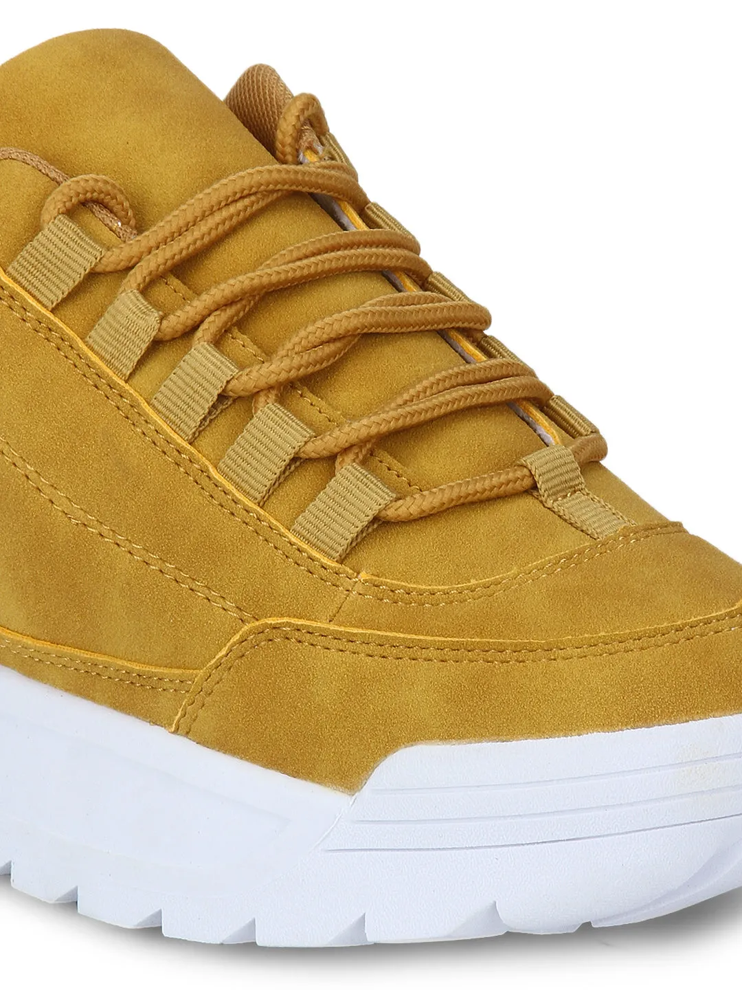 Mustard Micro Cleated Bottom Lace-Up Sneakers