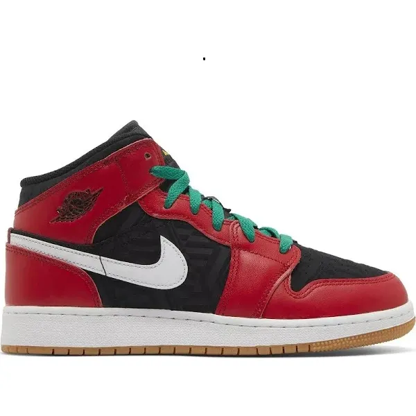 Nike Kid's Air Jordan 1 Mid SE Shoes - Fire Red / Black / Malachite Green / White