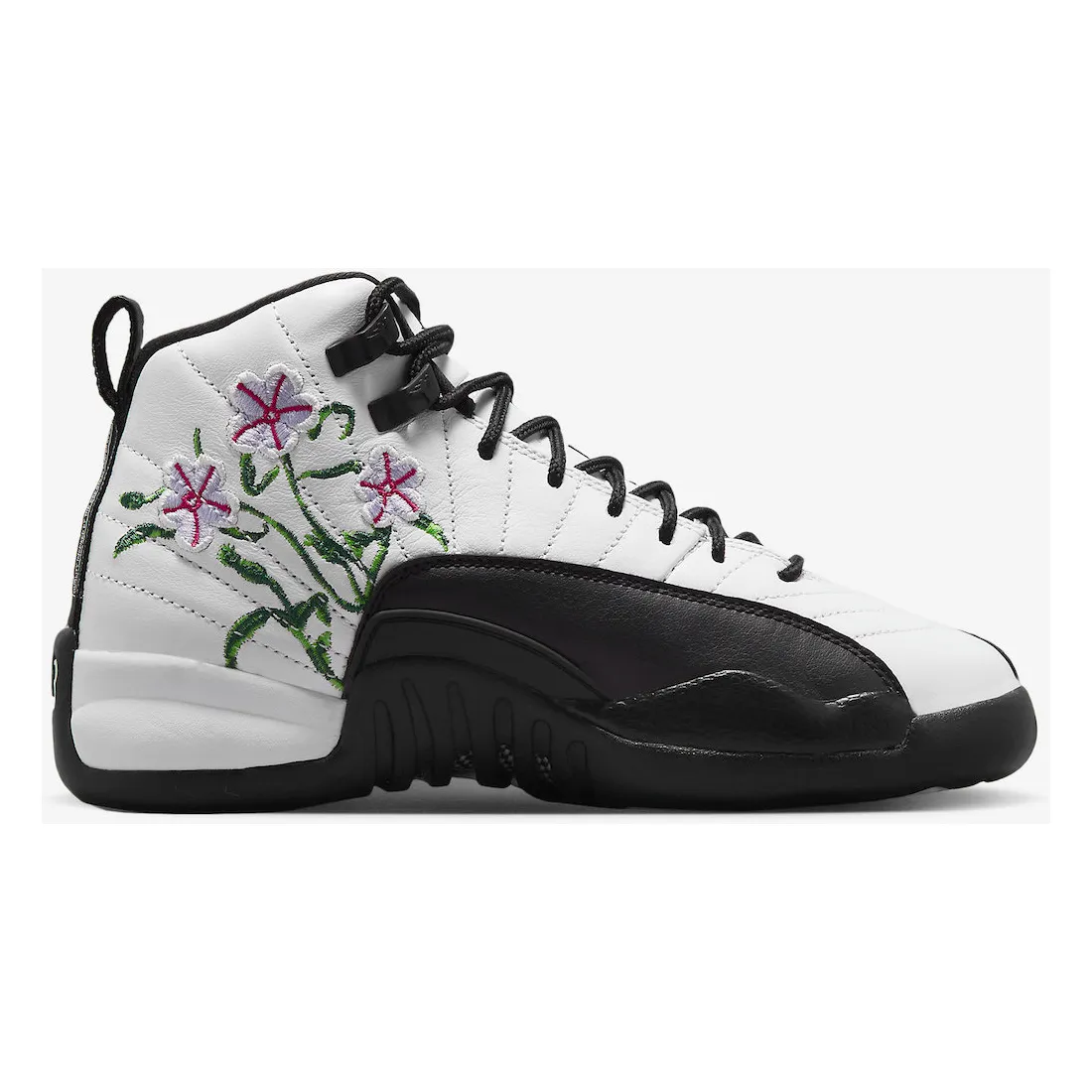 Nike Kid's Air Jordan 12 Retro GS Shoes - White / Black / Vivid Green / Lavender Mist