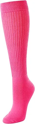 Novelty Hot Pink Slouch Socks For Women, Hot Pink Scrunch Socks For Girls, Cotton Long Tall Tube Socks, Fashion Vintage 80s Gifts, 90s Gifts, Women's Hot Pink Socks