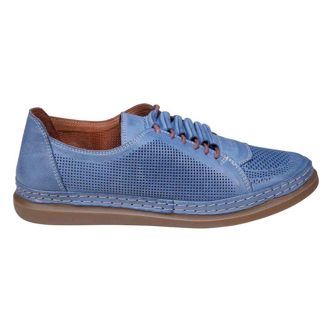 Oscar Blue Hidden Lace Perforated Leather Sneakers