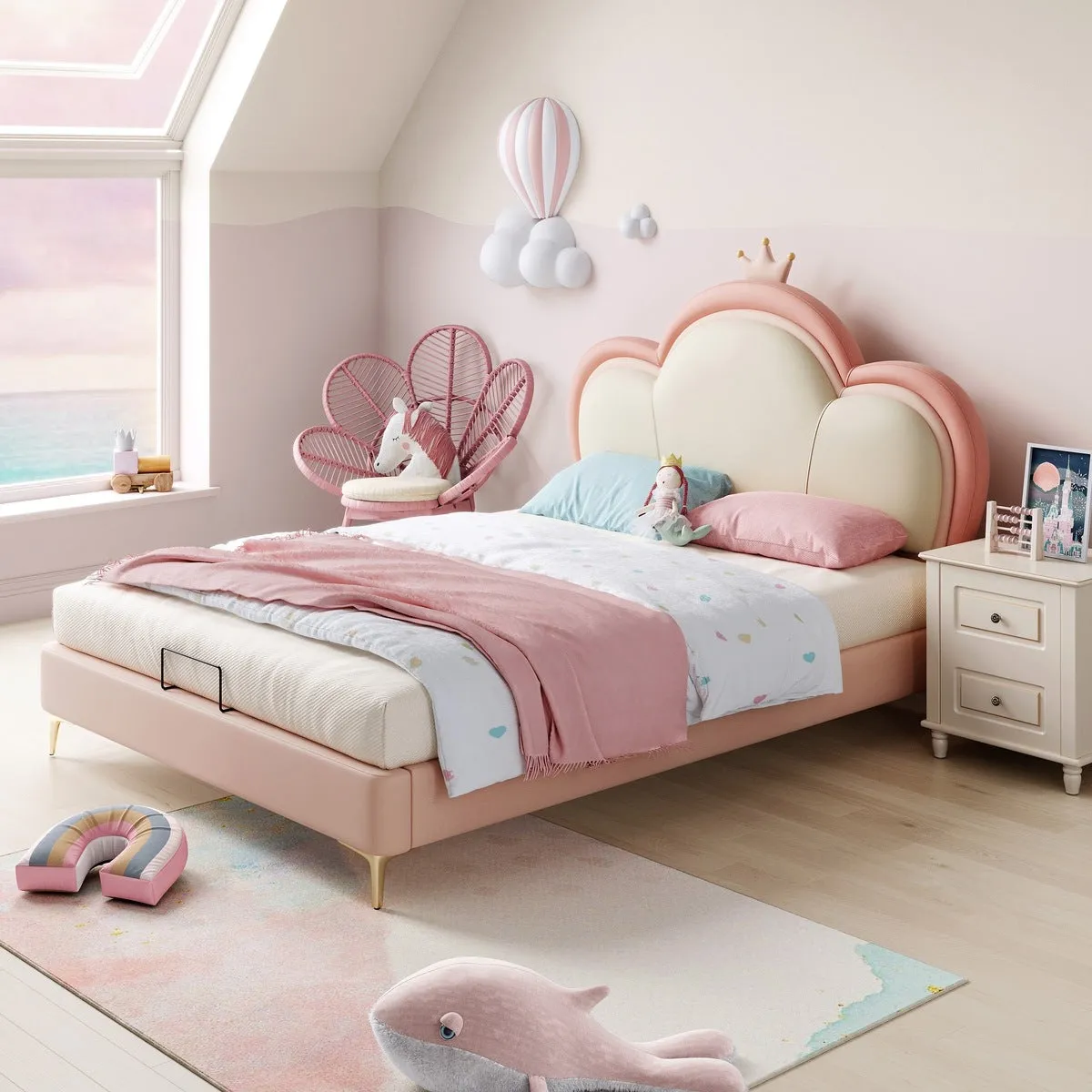 Pink Cloud Princess Bed with Mattress