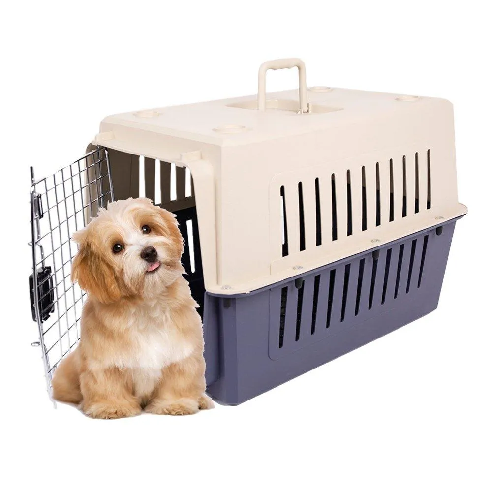 Plastic Cat & Dog Carrier Cage with Chrome Door Portable Pet Box Airline Approved, Medium, Dark Blue