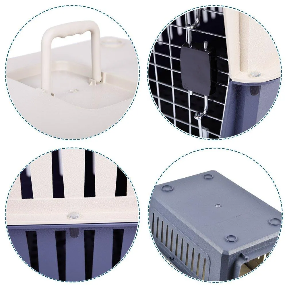 Plastic Cat & Dog Carrier Cage with Chrome Door Portable Pet Box Airline Approved, Medium, Dark Blue