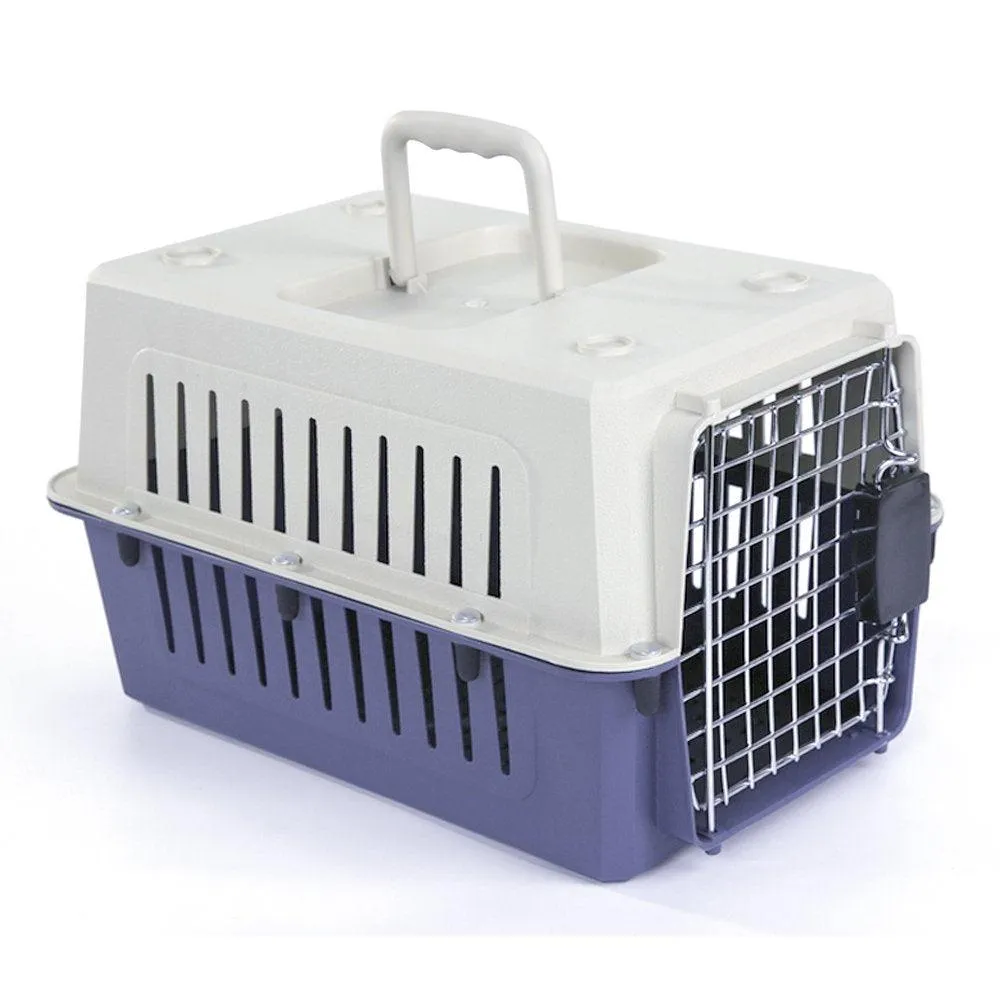 Plastic Cat & Dog Carrier Cage with Chrome Door Portable Pet Box Airline Approved, Medium, Dark Blue