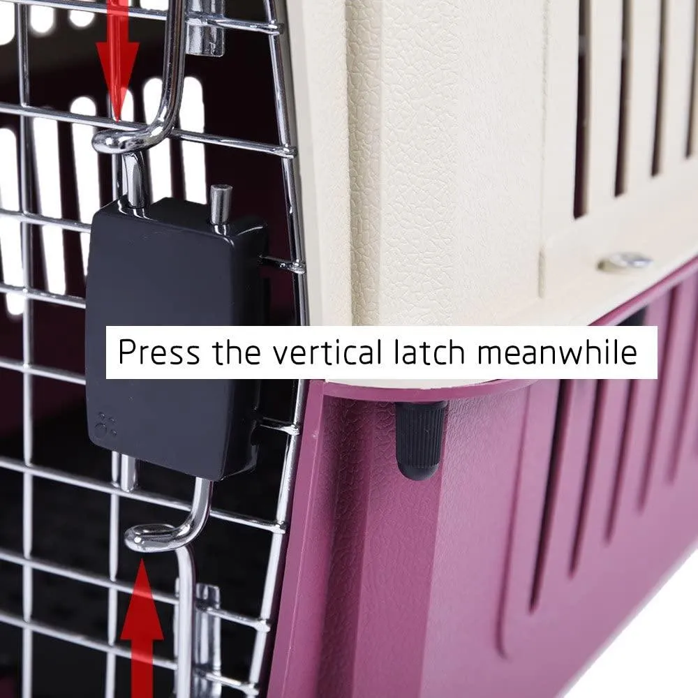 Plastic Cat & Dog Carrier Cage with Chrome Door Portable Pet Box Airline Approved, Medium, Red