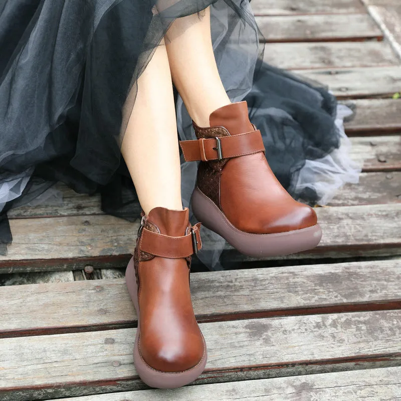 Retro Leather Handmade Women's Wedge Boots