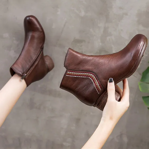 Retro Leather Soft Bottom Chunky Boots