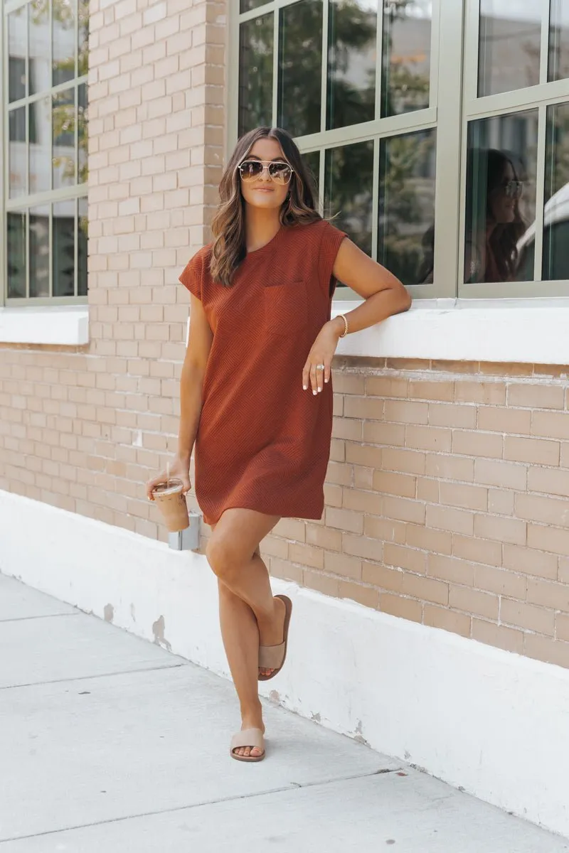 Rust Cap Sleeve Textured Mini Dress - FINAL SALE