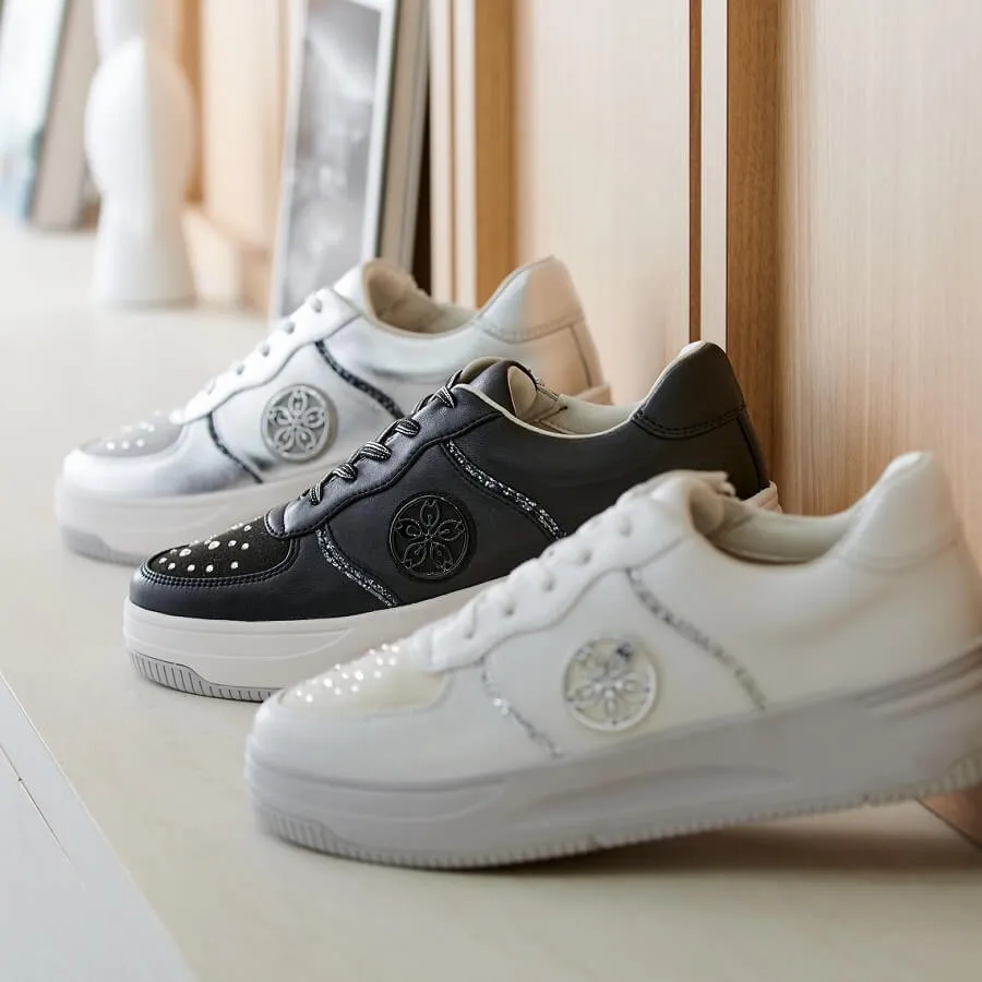 Sheepskin leather sneaker with Swarovski crystal glass  #FJ094