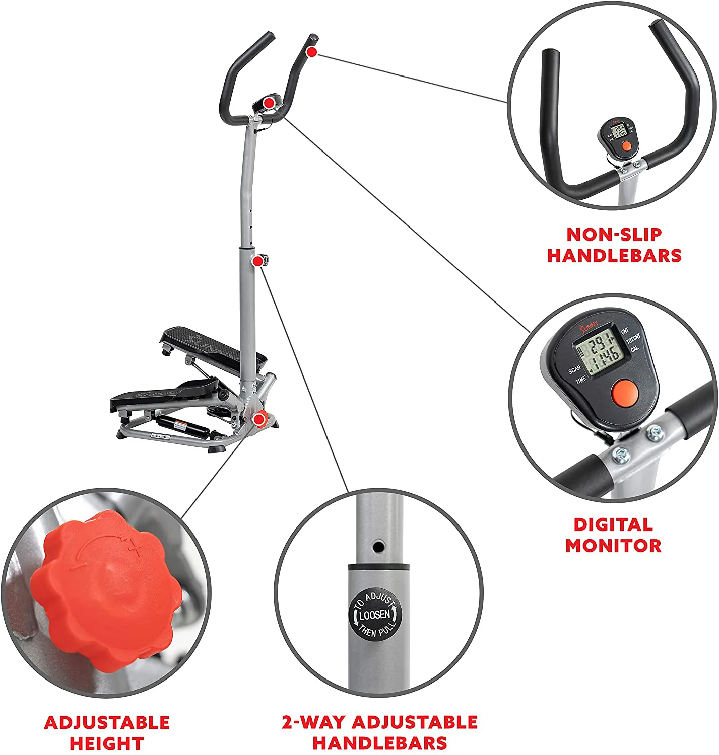 Sunny Health & Fitness Stair Stepper Machine with Handlebar