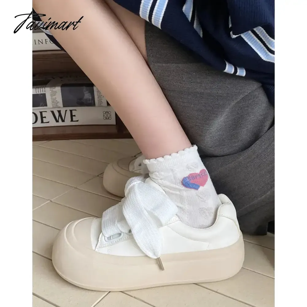 Tavimart Shoes Spring and Autumn New Versatile Lightweight White Shoes Hong Kong Style Student Elevated Thick Sole Shoes