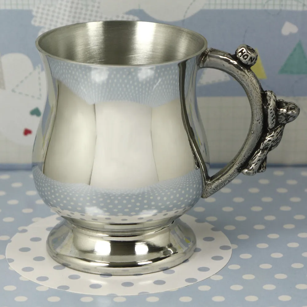 Teddy Bear Honey Pot Handle Pewter Christening Childs Cup