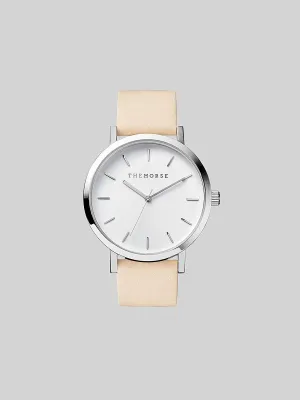 The Horse Polished Steel / White Face / Vegetable Tan Watch