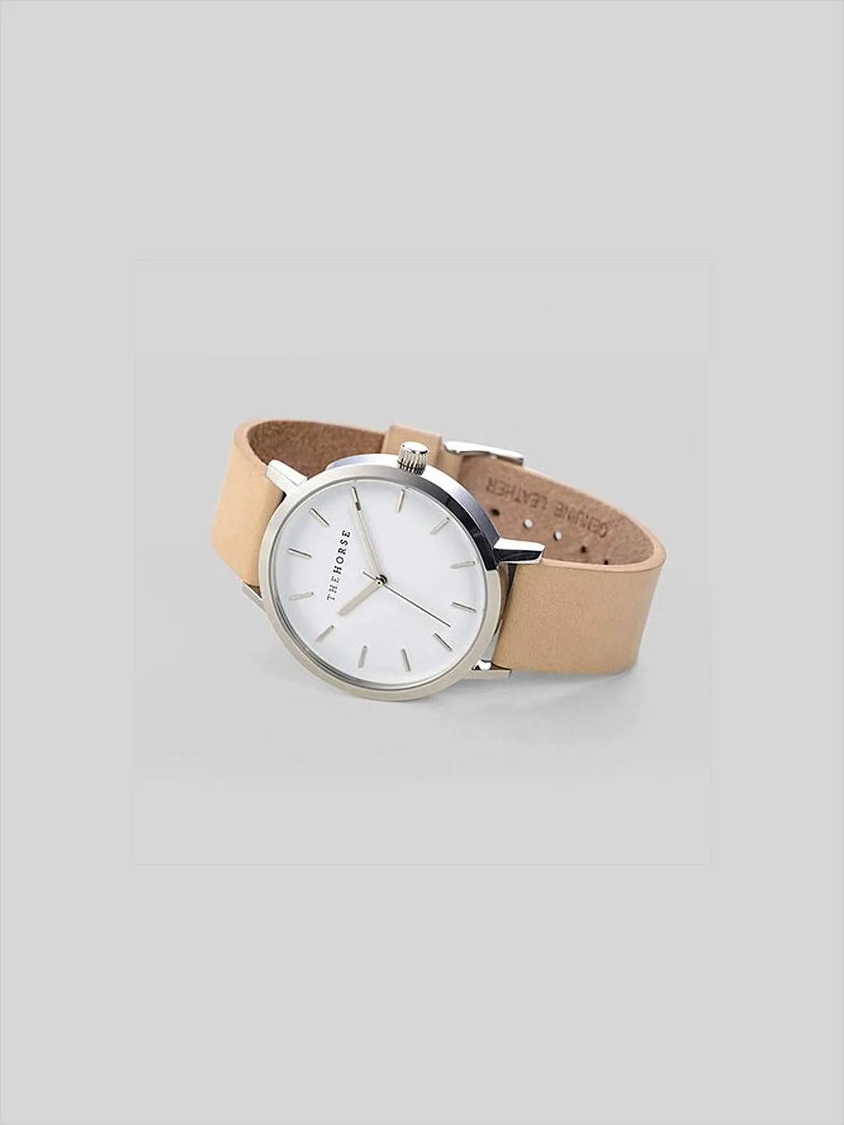 The Horse Polished Steel / White Face / Vegetable Tan Watch