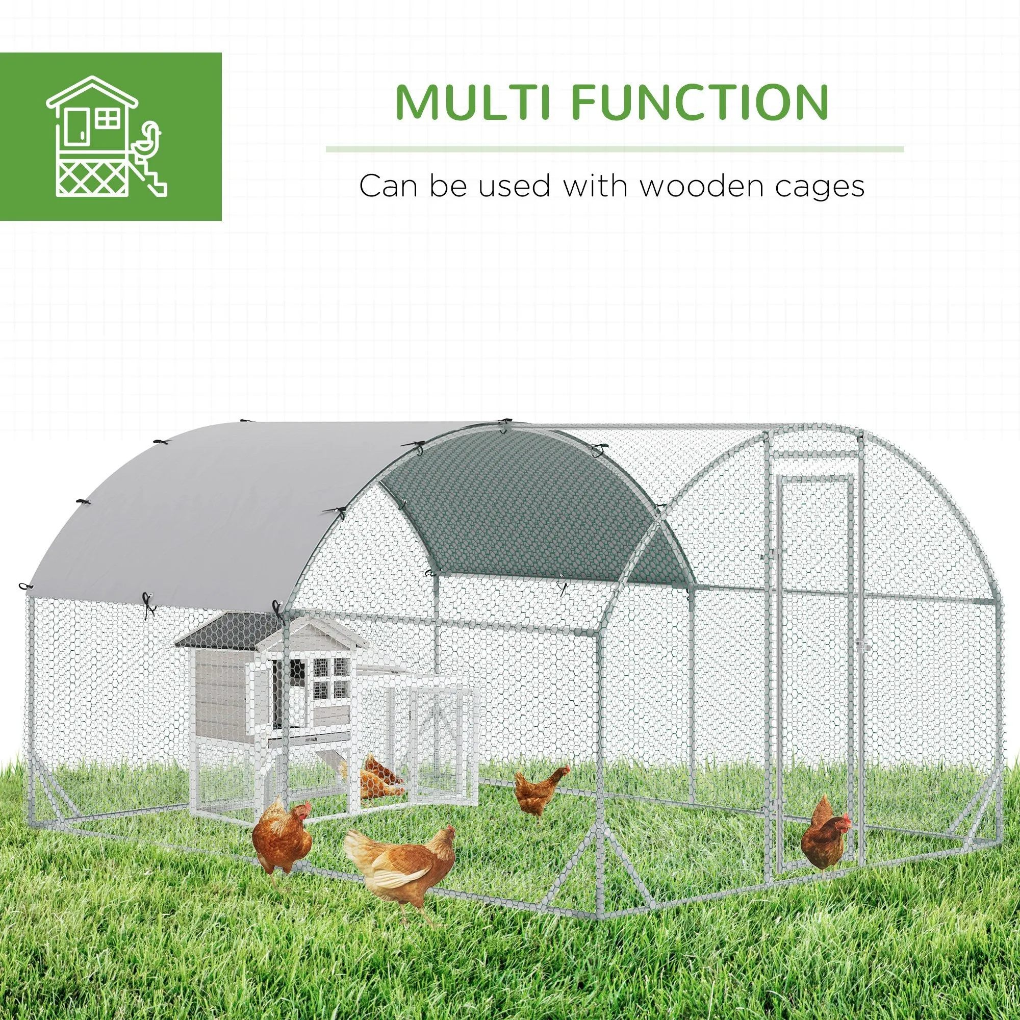 Walk In Chicken Run Galvanized Chicken Coop Hen Poultry House Cage Rabbit Hutch Pet Playpen Backyard with Water-Resist Cover, 2.8 x 3.8 x 2m