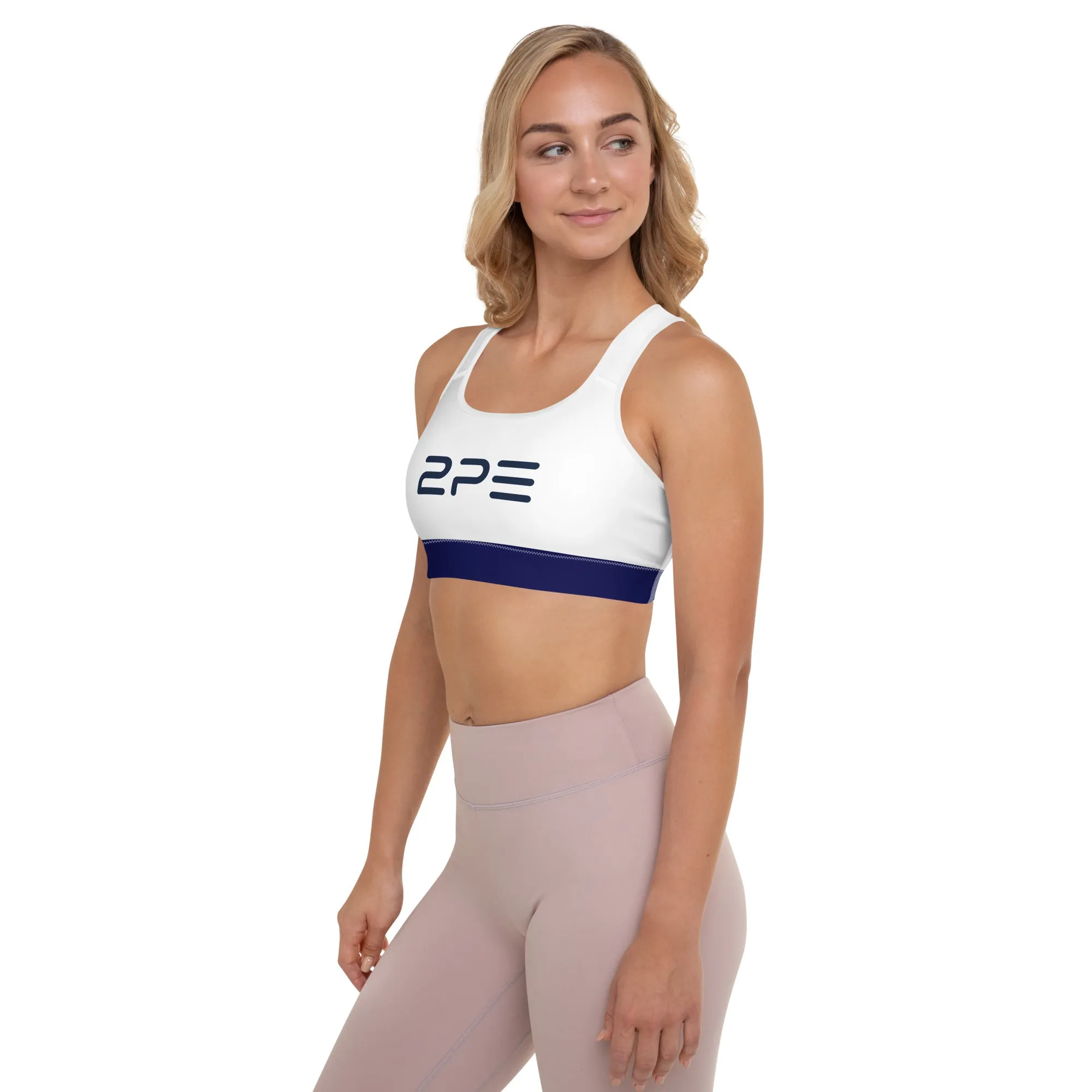 White with Navy Padded Sports Bra