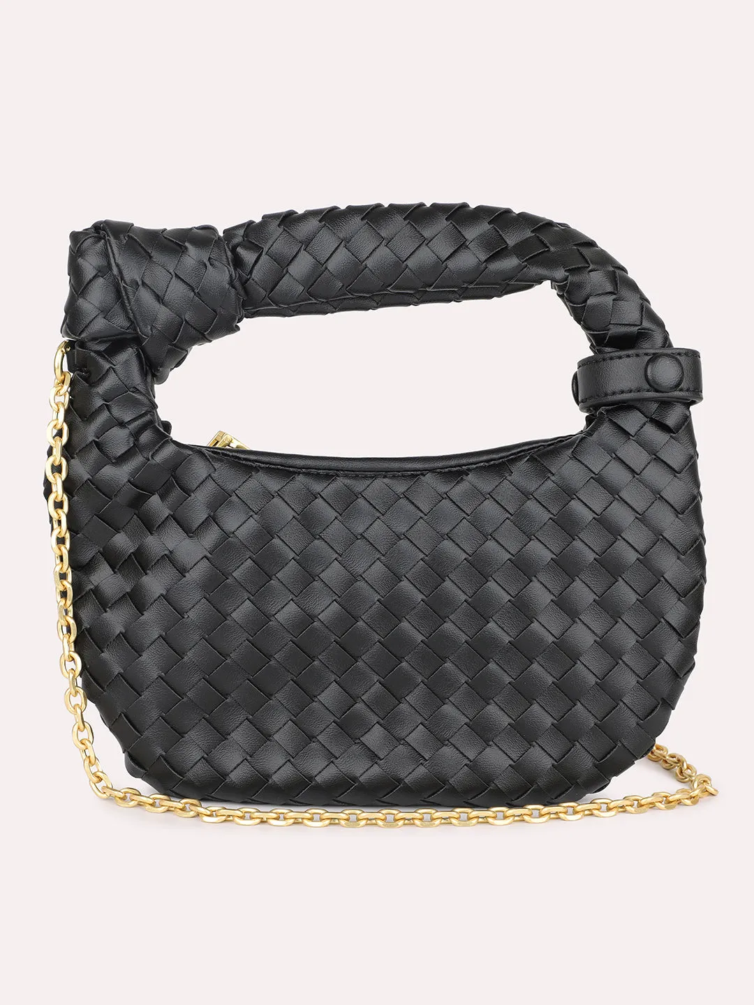 Women Black Textured Structured Hobo Bag